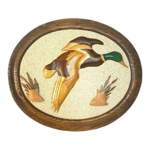 Wood Mallard Duck Magnetic Wall Plaque Vintage Cabin Rustic Hunting Picture 16"